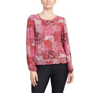 Counterparts Pink Paisley Pleated Front Long Sleeve Blouse Size M